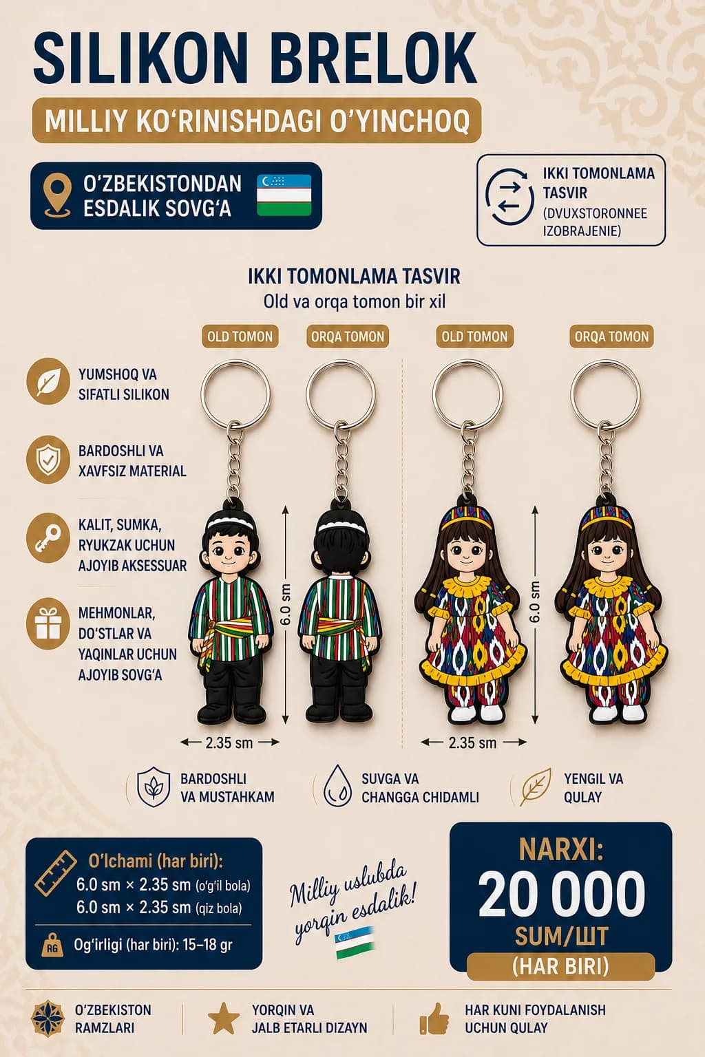 "O‘zbekiston milliy koloriti" silikon breloki 🇺🇿