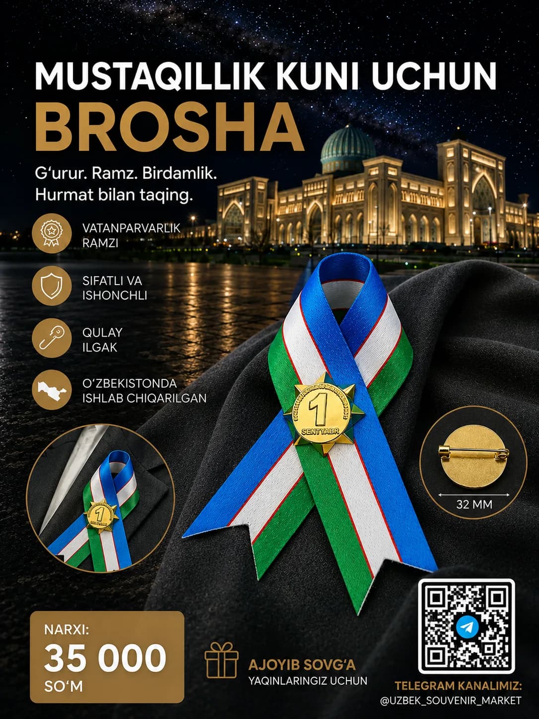 O‘ZBEKISTON MUSTAQILLIGI KUNIGA BROSHKA