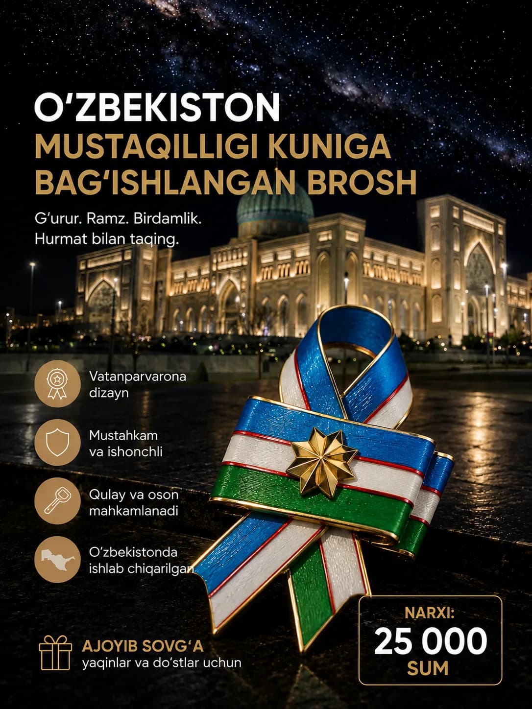 O‘ZBEKISTON MUSTAQILLIGI KUNIGA BROSHKA